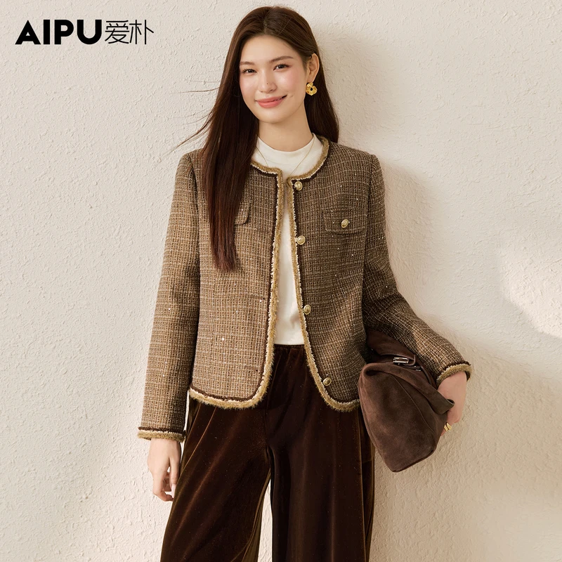 爱朴品牌大码女装春季新款洋气时尚显瘦高级感小香风短外套23313