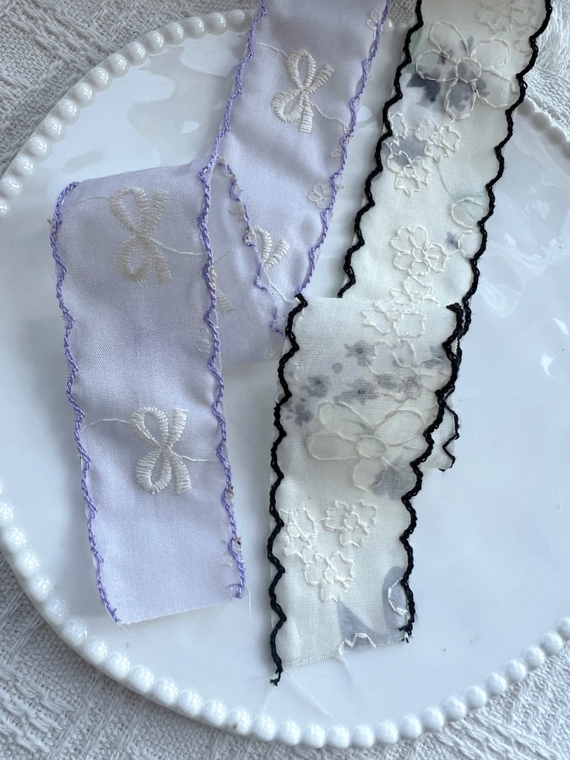 小清新立体绣花丝带渐变水墨印花花束绑带发饰diy手工蝴蝶结飘带