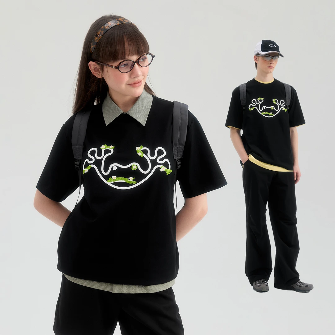 MYSAMESAME25SS长花草的青蛙刺绣印花百搭潮牌小领口宽松T恤T260