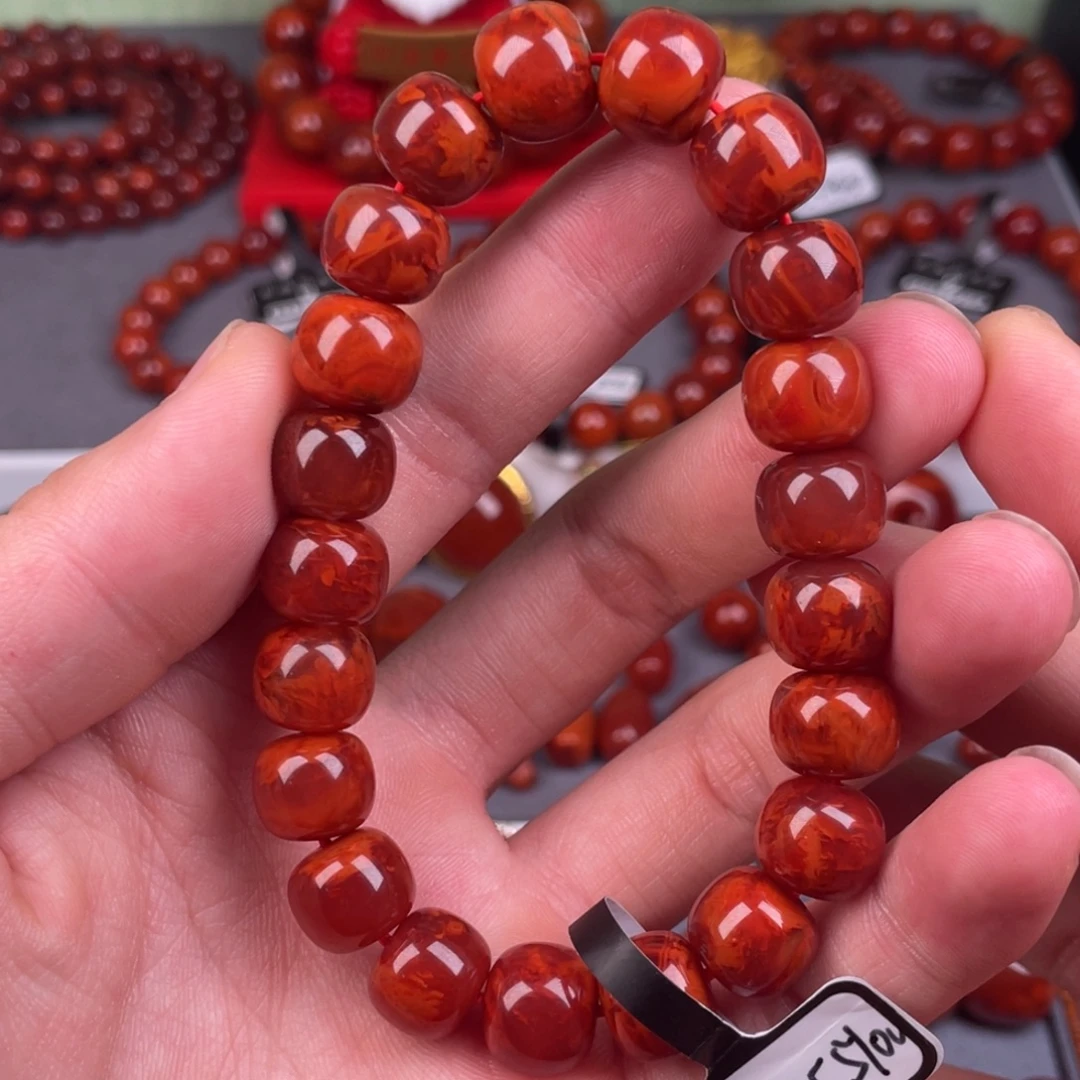 南红玛瑙未镶嵌其他11.5mm瓦西玫红火焰纹原矿手串
