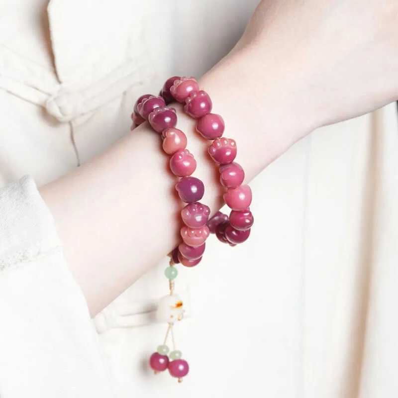 知足常乐双圈猫爪菩提根手串卡12盘玩手持