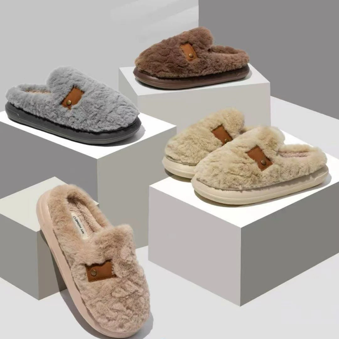 女士勃肯毛毛拖居家洋气外穿防滑保暖棉拖时尚