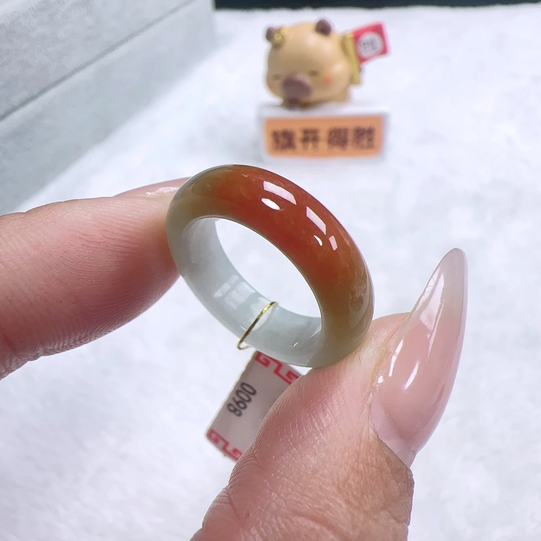 缅甸纯天然A货翡翠飘红翡11号圈口戒指 内径16.4*5.3*3.5 A3933