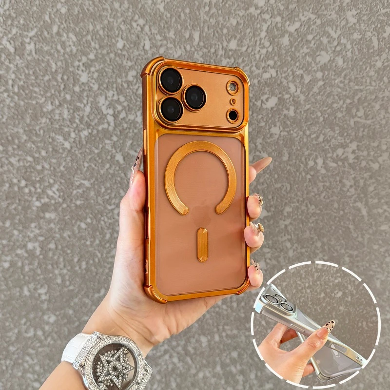 新款星宇橙适用于苹果17promax手机壳大气囊iPhoneAir磨砂16磁吸