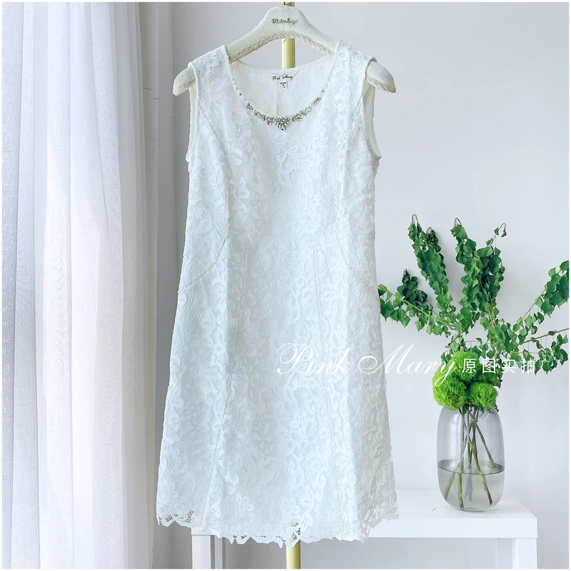 pink mary粉红玛琍白色圆领无袖连衣裙子女时尚百搭PMAFS522980