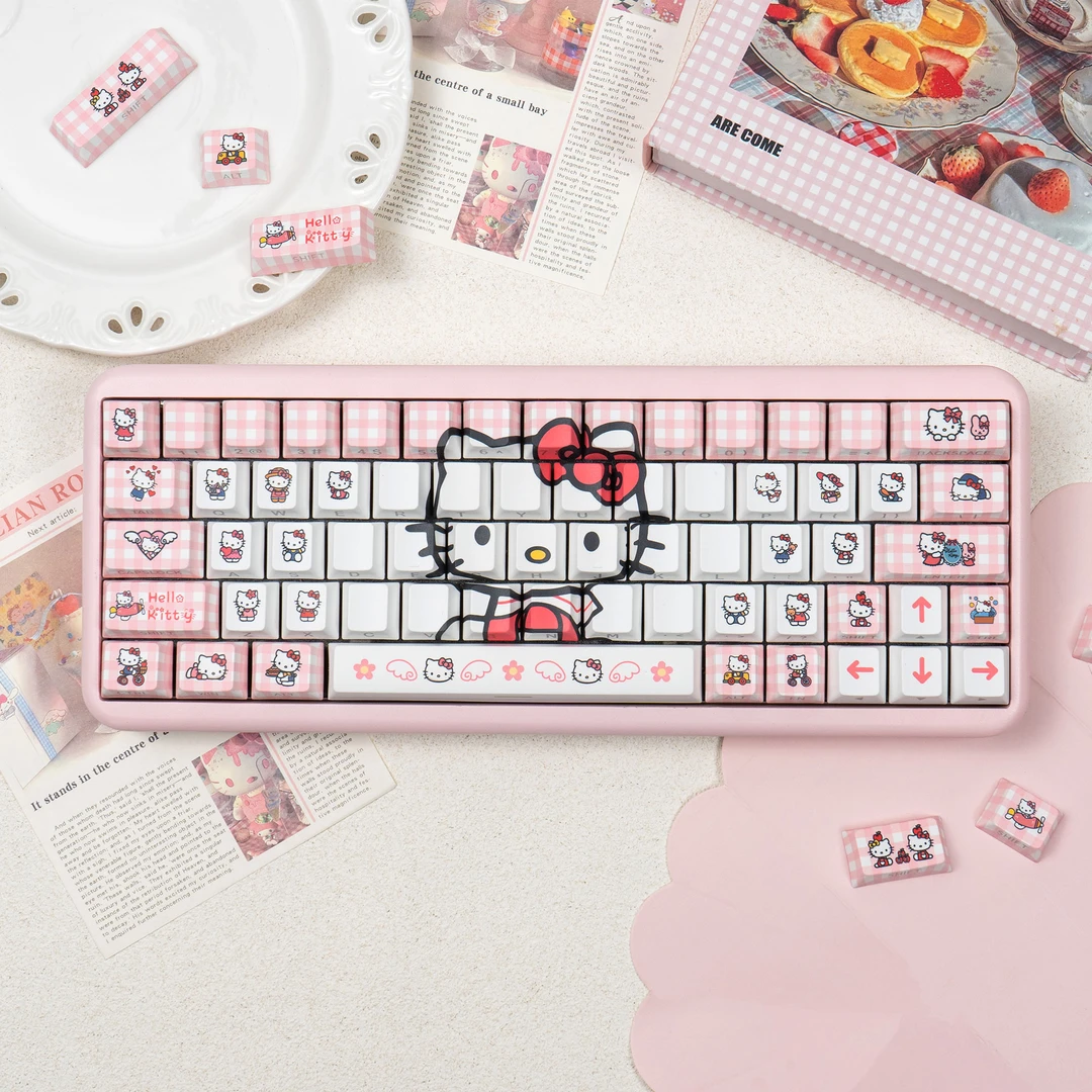 Hello Kitty机械键盘键帽侧透卡通粉PBT热升华原厂Wooting 美加狮