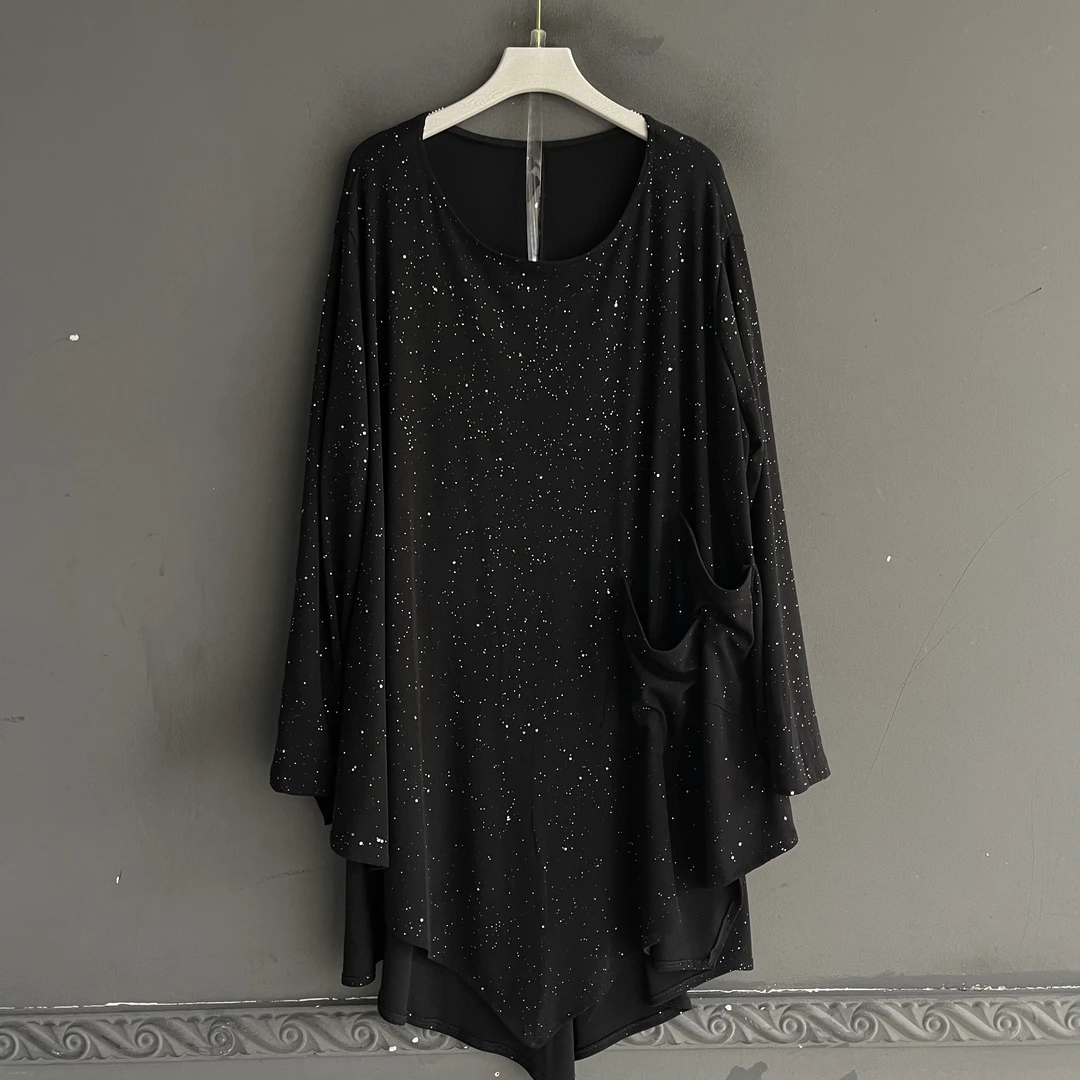 秋冬季大码女装胖妹妹气质不规则满天星显瘦遮肉宽松长袖连衣裙