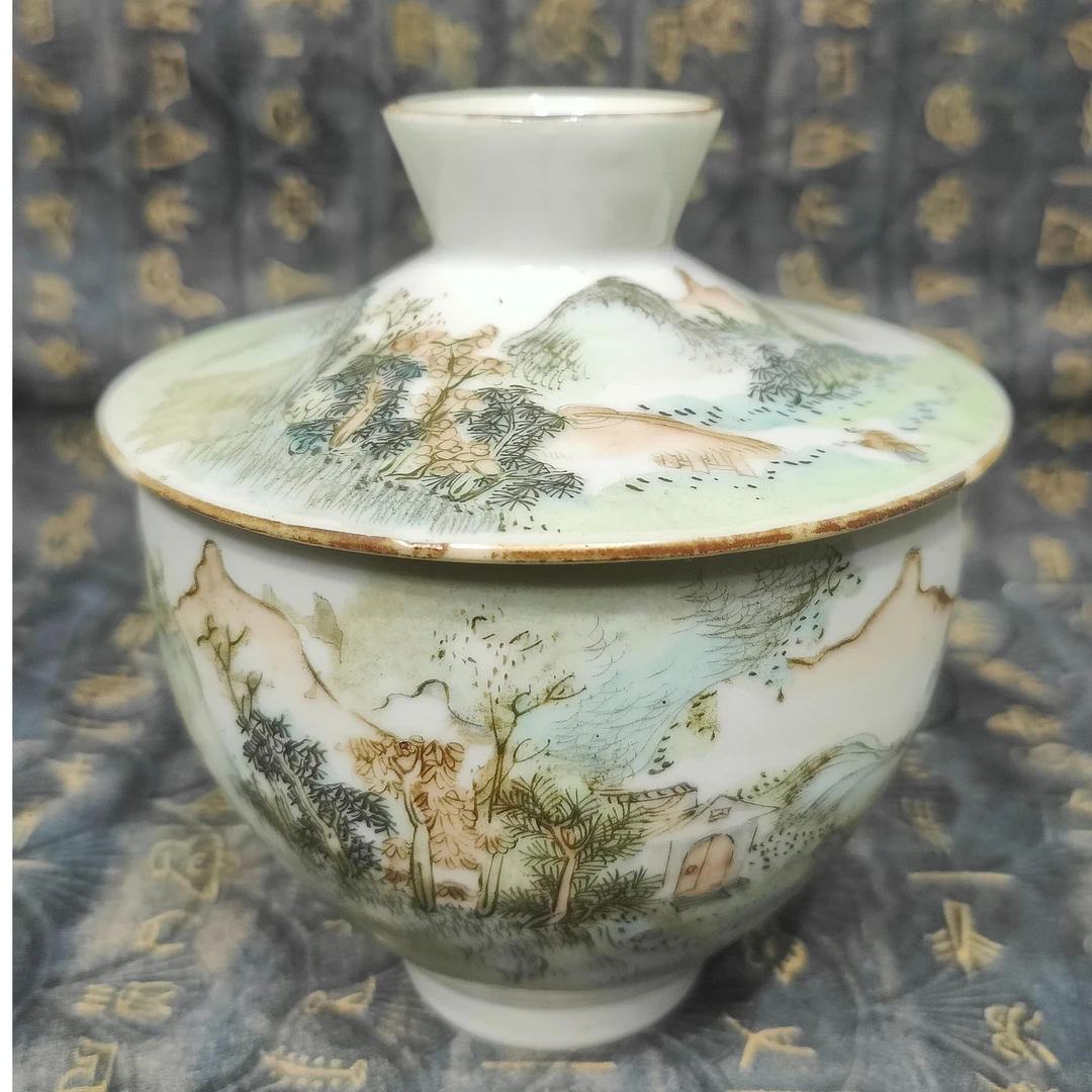 18 44 清同治  浅降山水炖盅-6660052