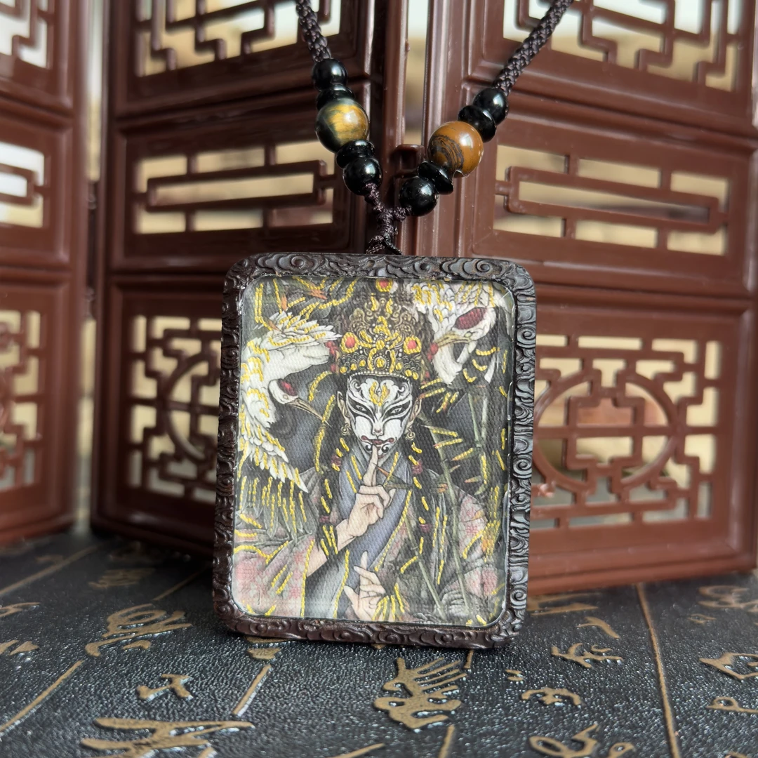 白鹤童子唐卡吊坠雷击枣木木制吊坠挂件挂脖项坠男士脖子挂件高档