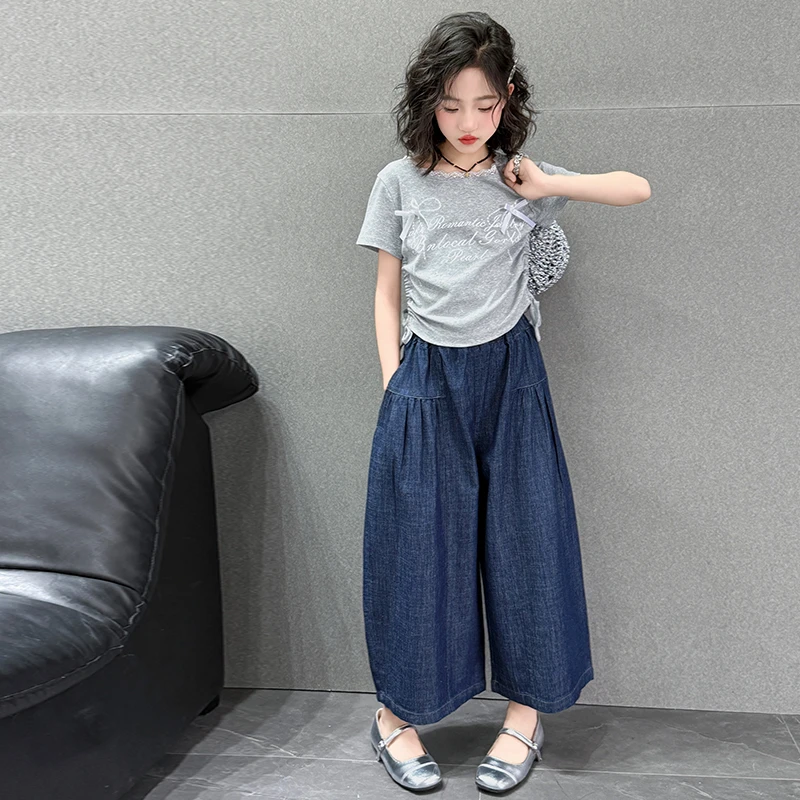 女童夏季洋气套装2025新款儿童网红时髦夏装女孩短袖阔腿裤两件套