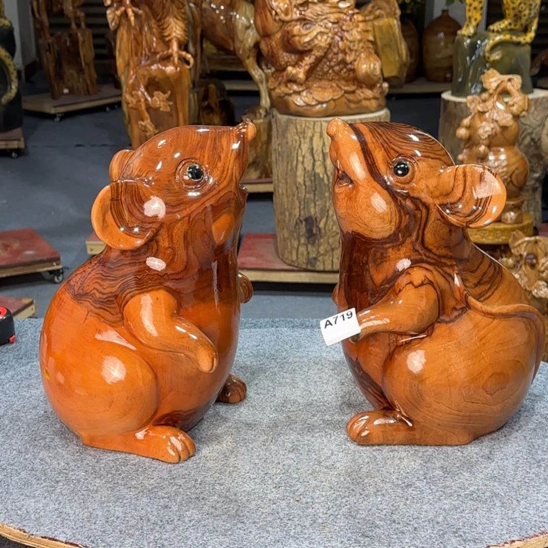 汀***哥木鼠来宝实木工艺品摆件一对34-25