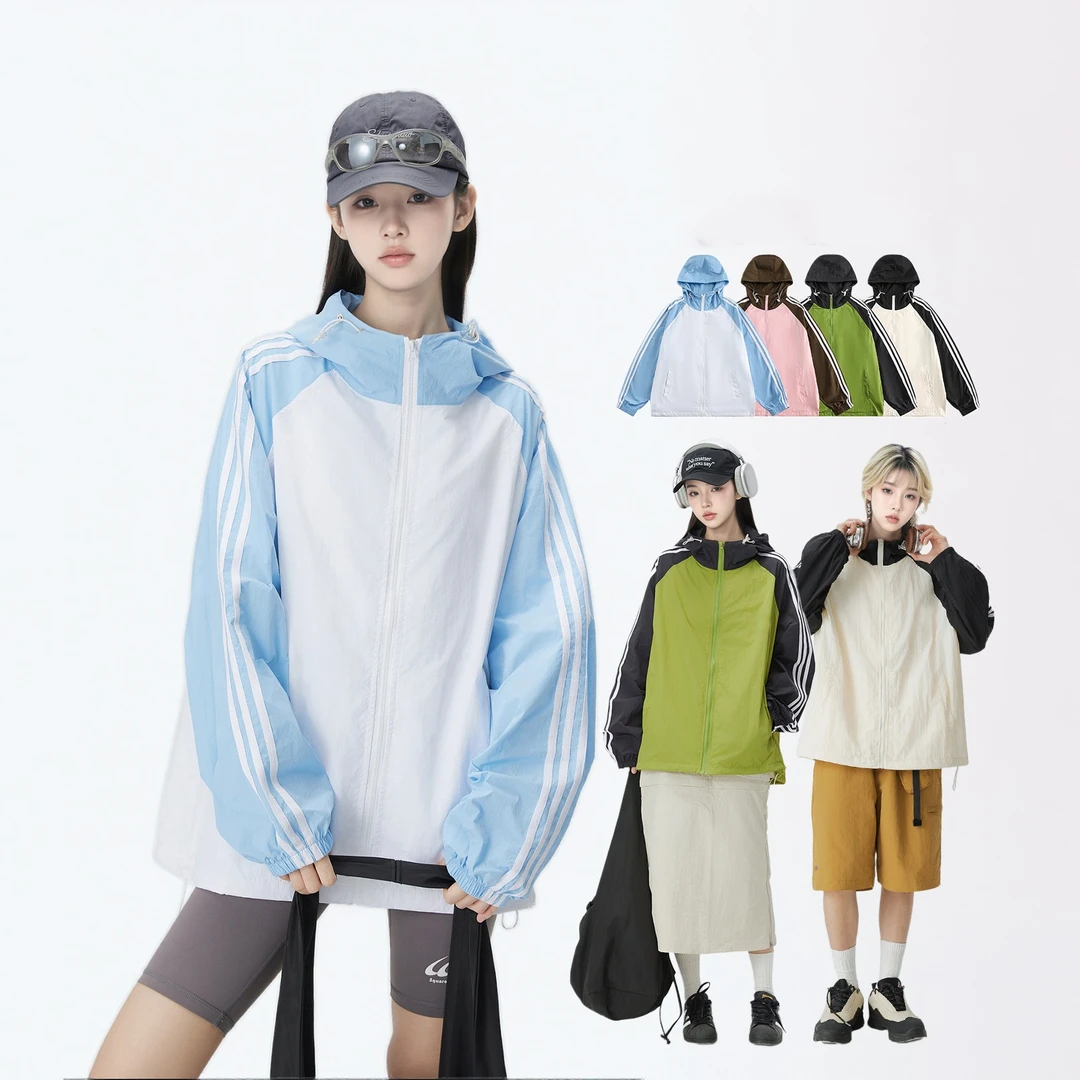 2025夏款新品款撞色连帽外套宽松透气户外运动休闲防晒上衣