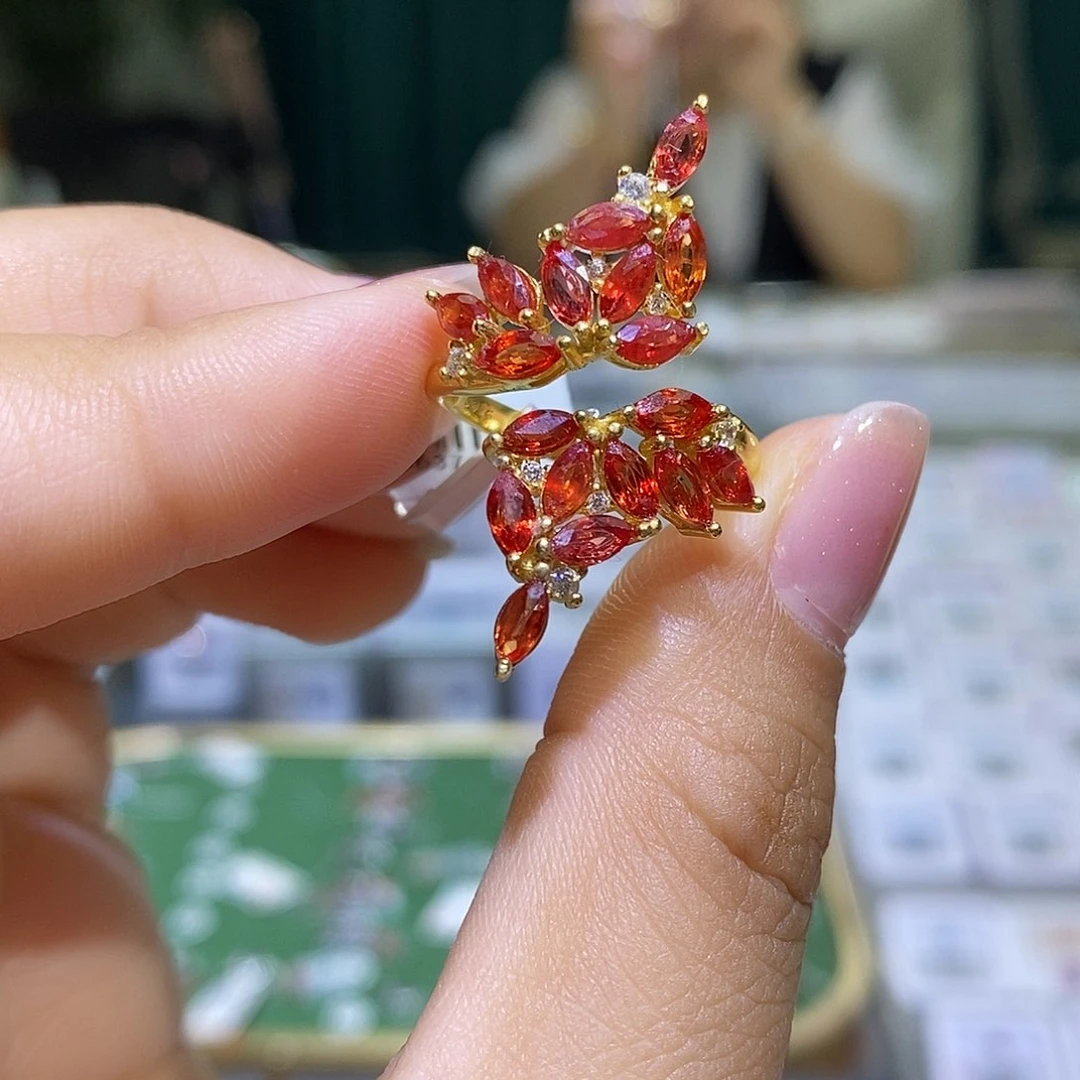 彩色蓝宝石戒指银S925镶嵌天然彩蓝宝