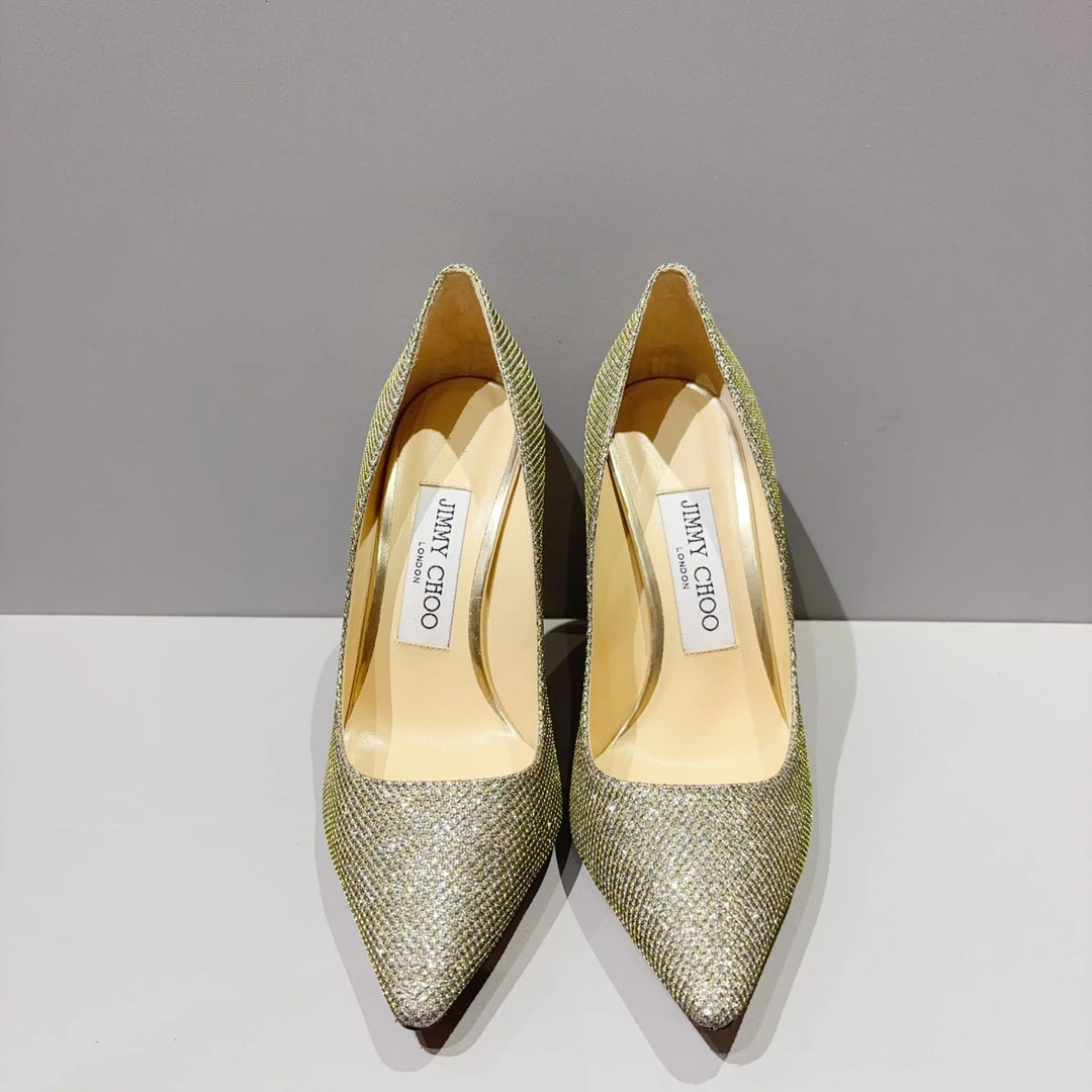 99新 JIMMY CHOO/吉米周  经典金色亮片高跟鞋 35码 跟高10cm