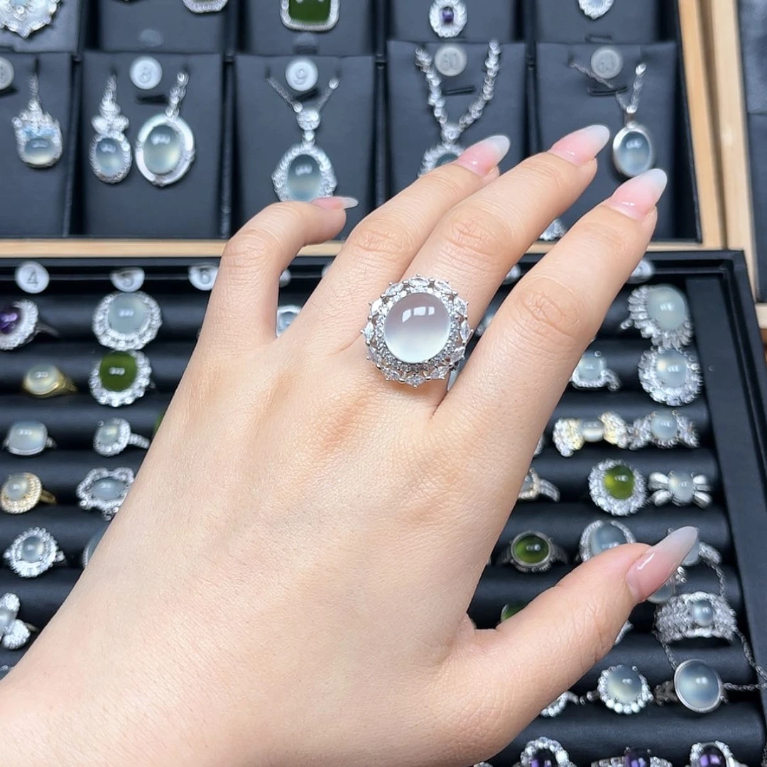 【闪购商品】岫玉戒指银S925镶嵌常**.