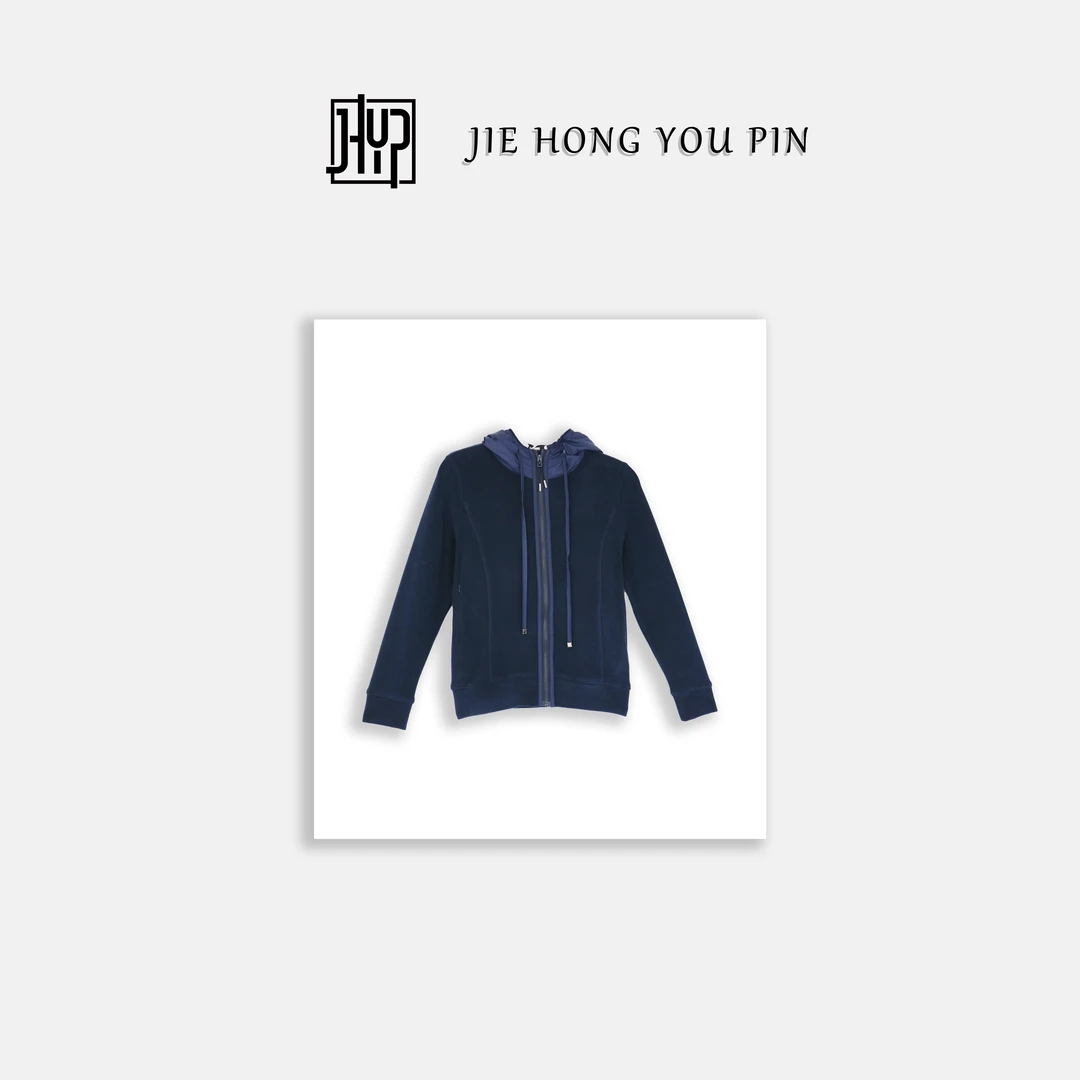 百搭拼接连帽卫衣2024秋季新款女士小众设计潮流拉链上衣27801