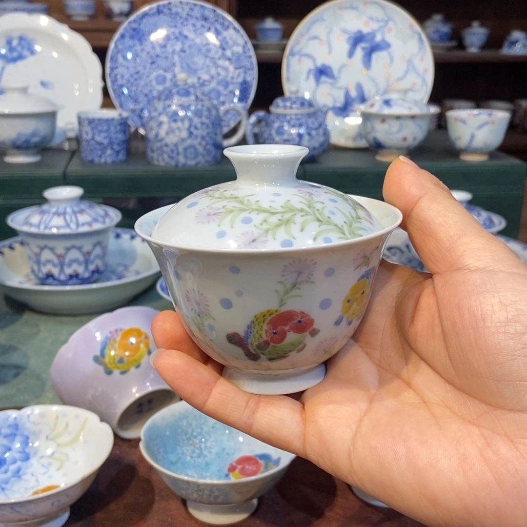 w雪山春晓兰寿鱼紫花盖碗