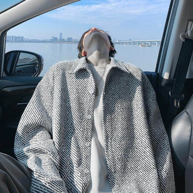 2025新款秋冬季夹克男重磅雪尼尔小香风宽松翻领衬衫大码外套