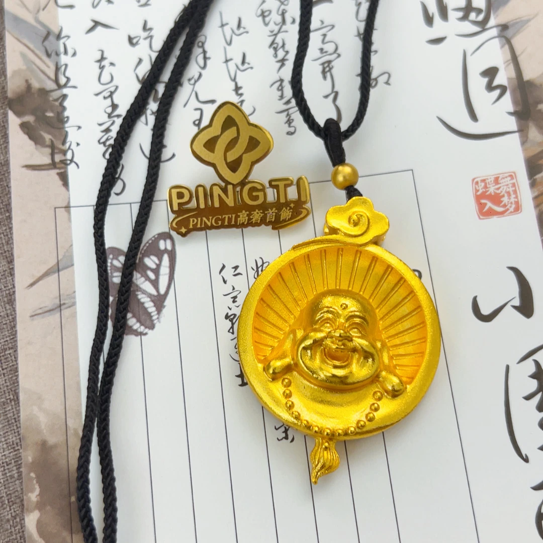实拍精工笑口常开手工祥云弥勒佛实心时尚编绳精美雕刻项链