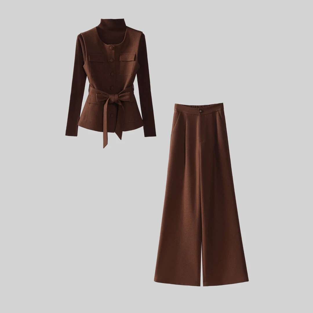 【纪朵研】8098# 时尚三件套宽松显瘦遮肉打底马甲外套阔腿裤套装女