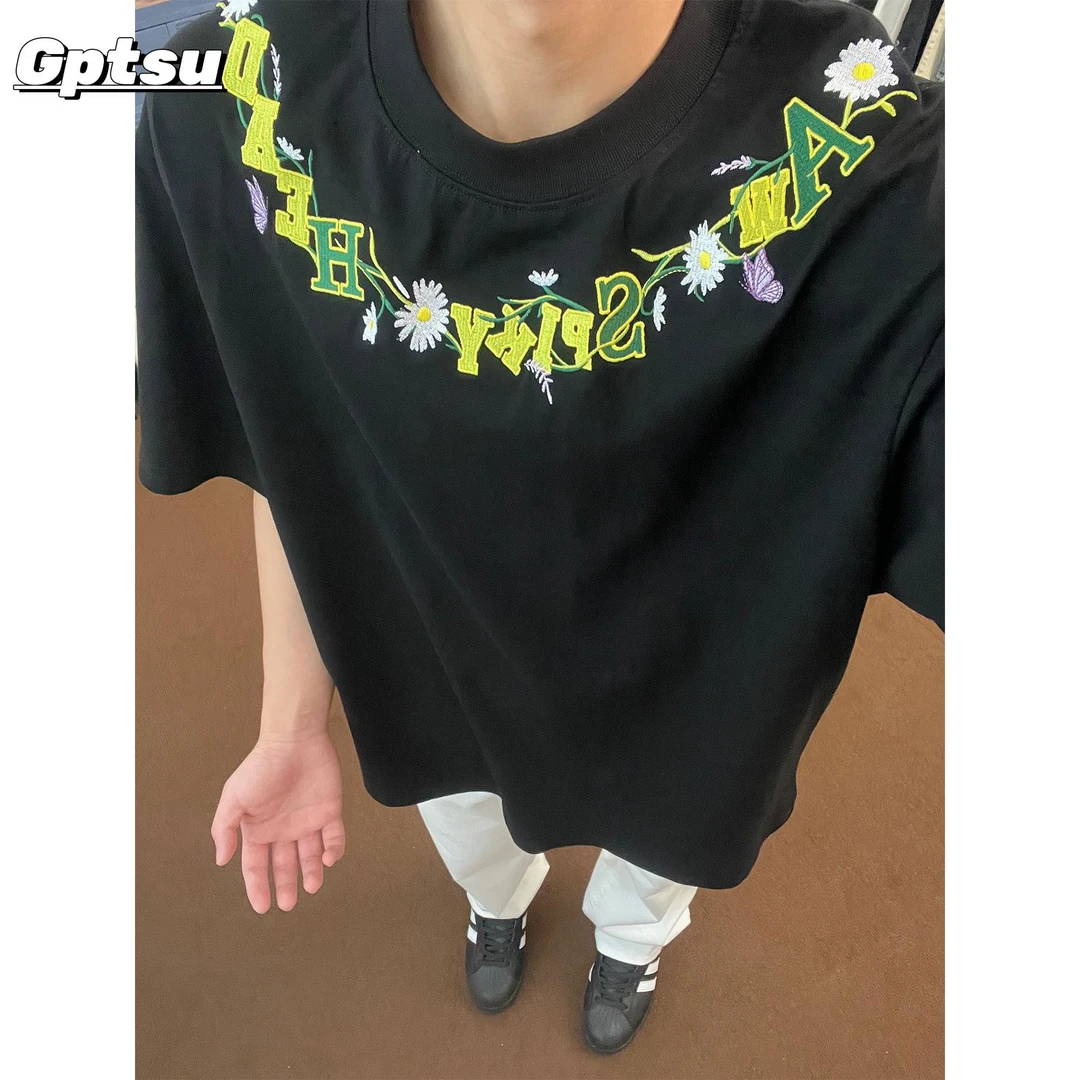 GPTSu刺绣印花春季美式休闲宽松T恤韩版ins百搭短袖青少年休闲