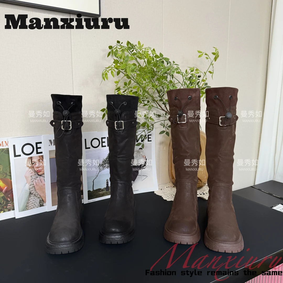 ManXR-【SEE U】25ss法式厚底增高长筒靴百搭软底休闲骑士靴0880-10