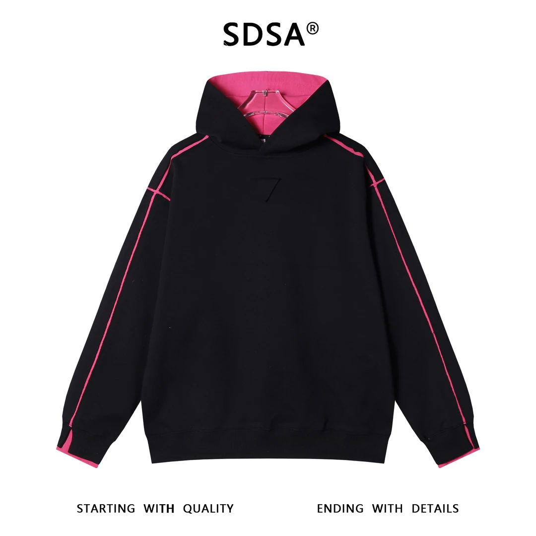 SDSA男士秋冬新款痞帅男装撞色拼接倒三角连帽卫衣百搭时尚上衣