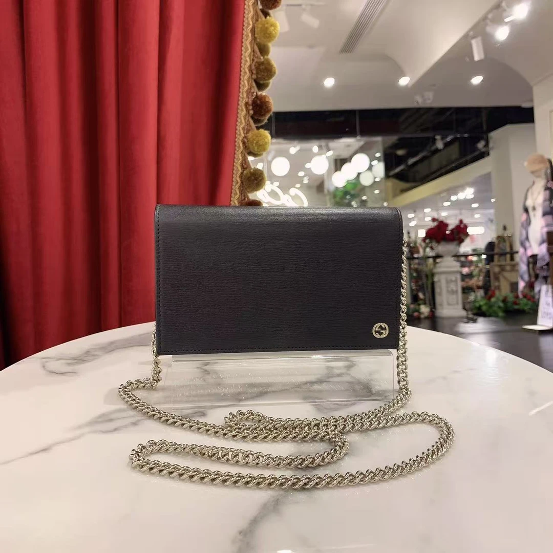 95新 GUCCI/古驰 GGS古驰woc黑金牛皮单肩包44771078