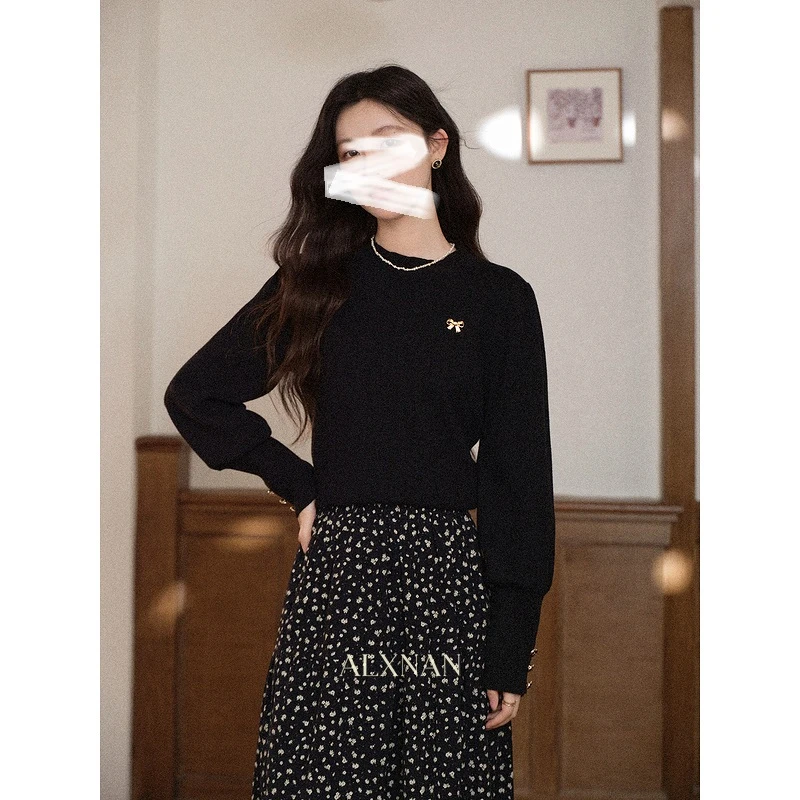 【品牌撤柜款ZB】气质半高圆领黑色针织衫女显瘦打底衫上衣L58152