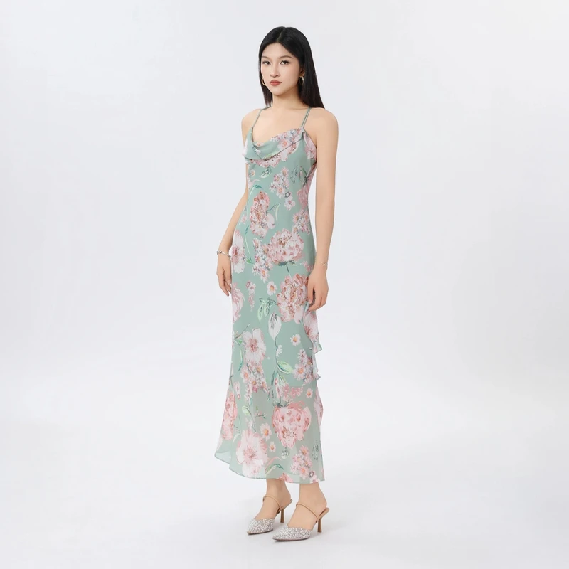 AMASS/阿玛施新中式穿搭吊带裙夏季法式浪漫修身印花连衣裙550045