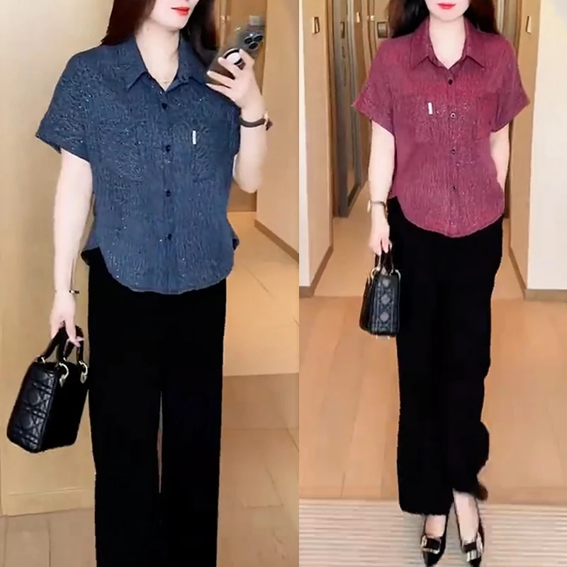 百搭显瘦短袖夏季减龄衬衫薄款上衣洋气设计感休闲气质时尚衬衣