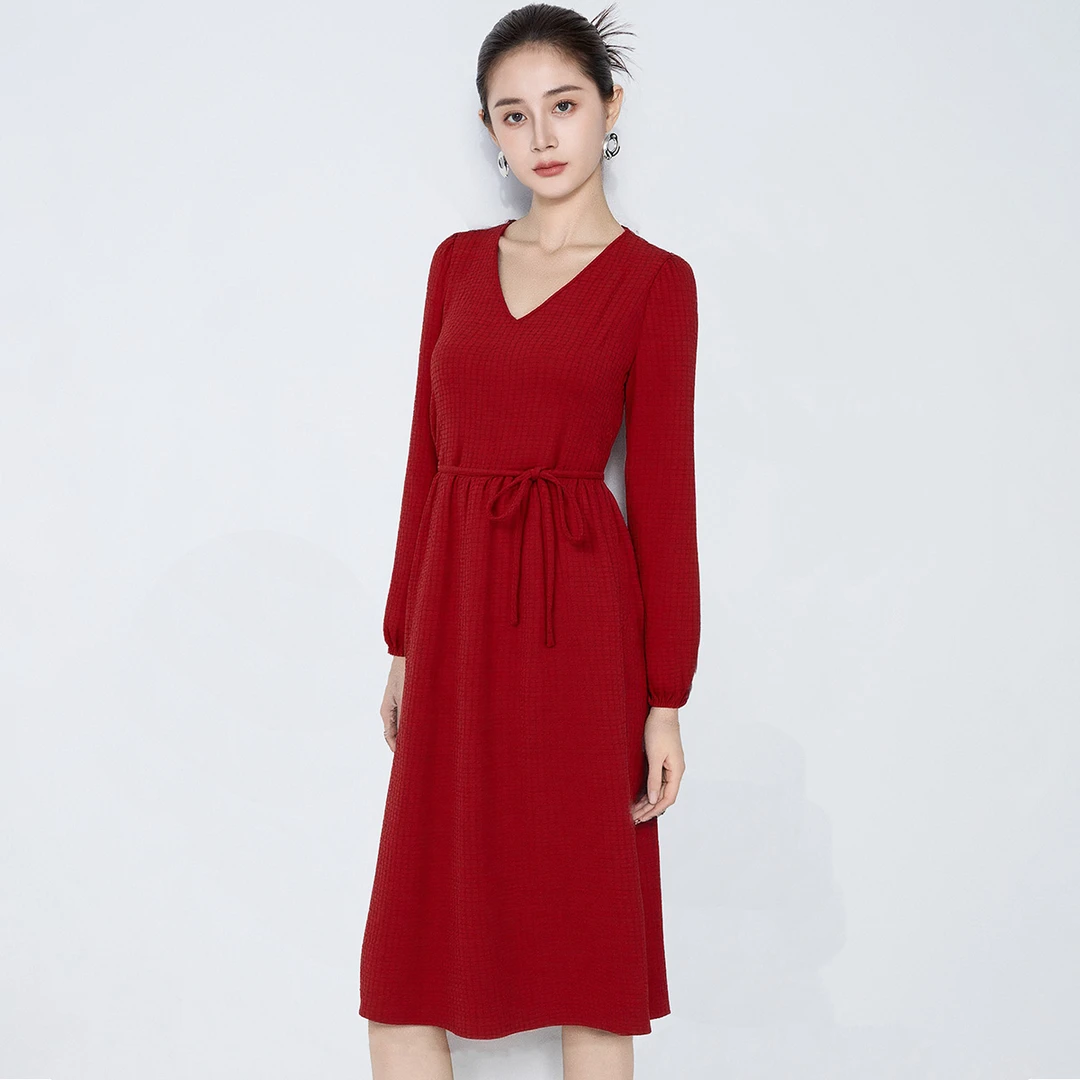 【粉丝专属】马天奴复古V领连衣裙中长款轻职风针织VHA169DRX0