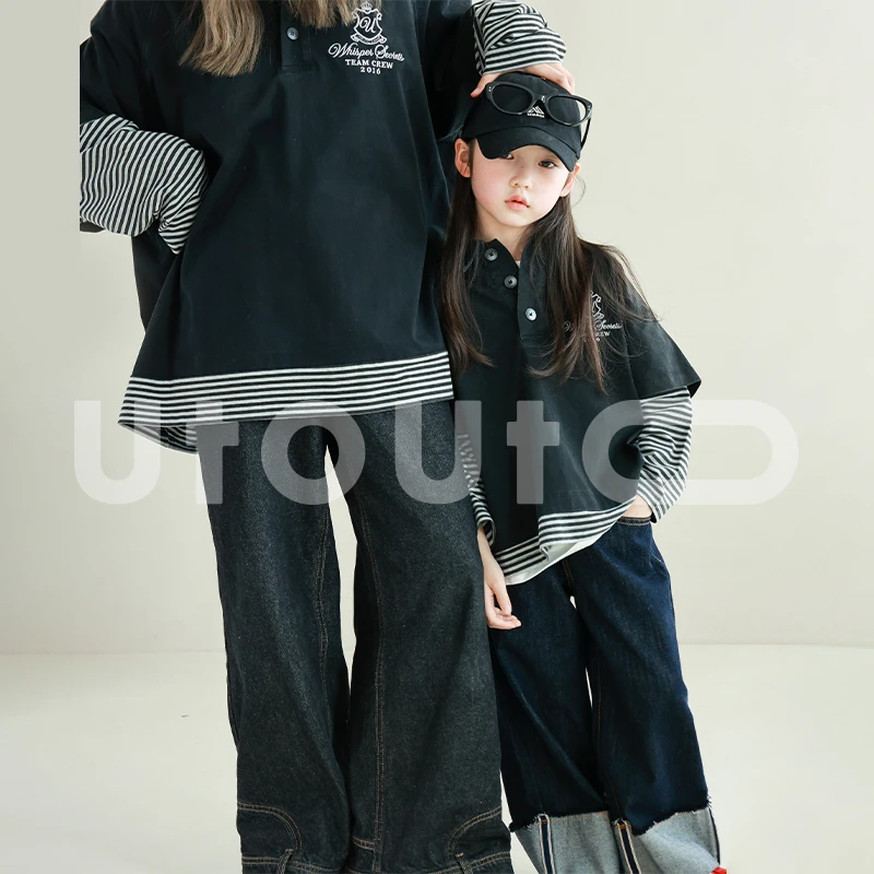 utouto大耳象女童亲子假两件T恤2025春季新款儿童2501753（大）