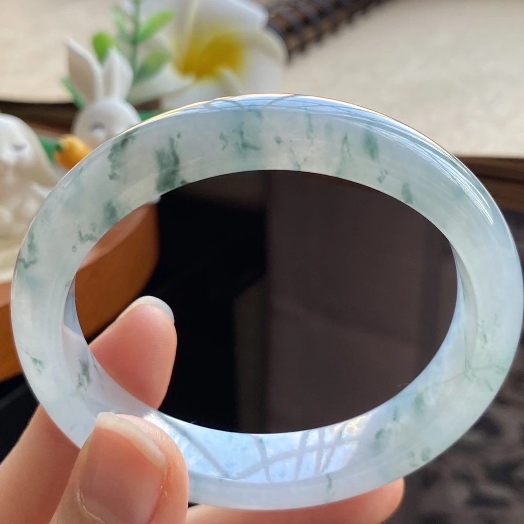 02.08批高货冰透飘花412号53.6-46.7-12.3-7.5贵妃！天然翡翠手镯