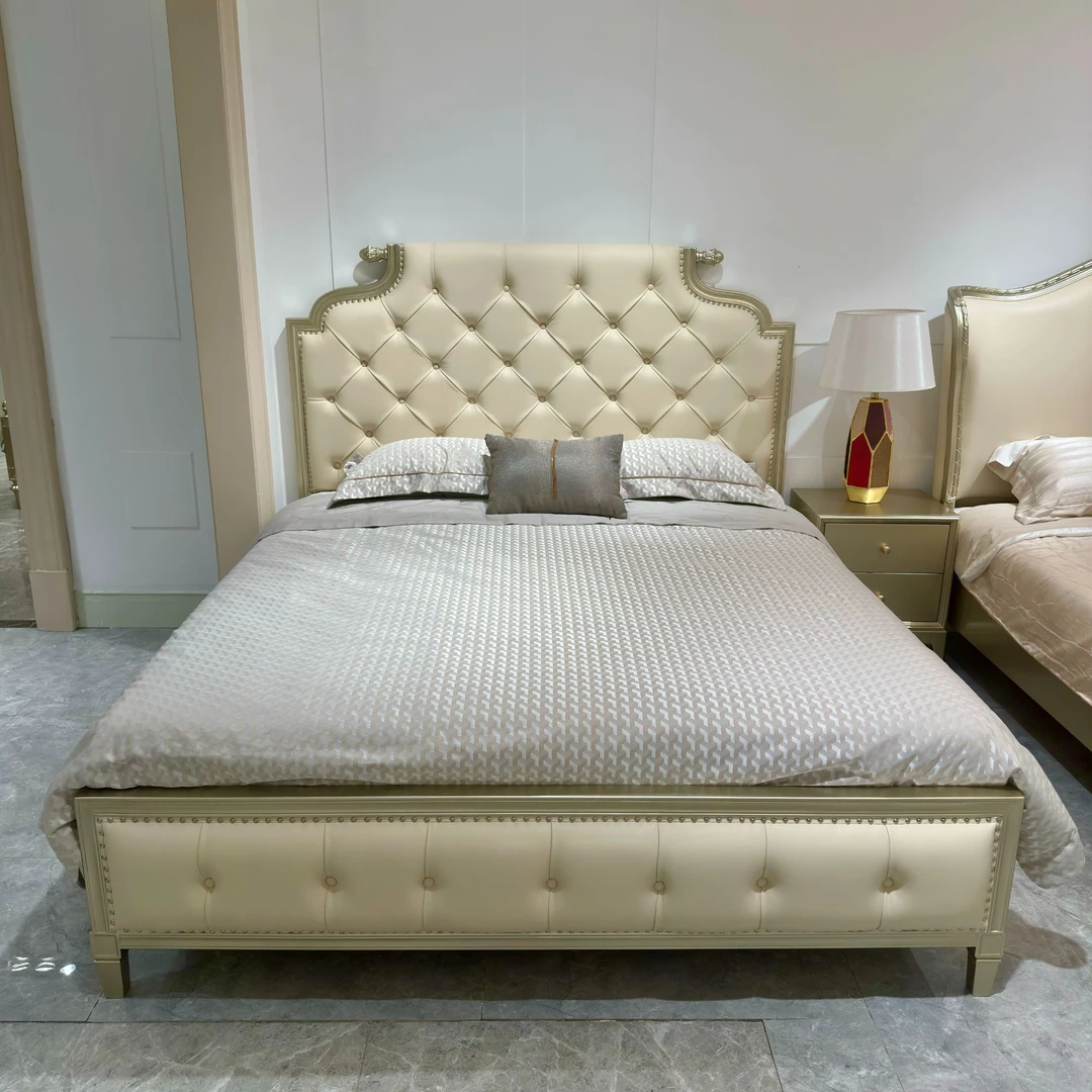 美式轻奢牛角床主卧实木床现代简约软包床家用卧室双人大床