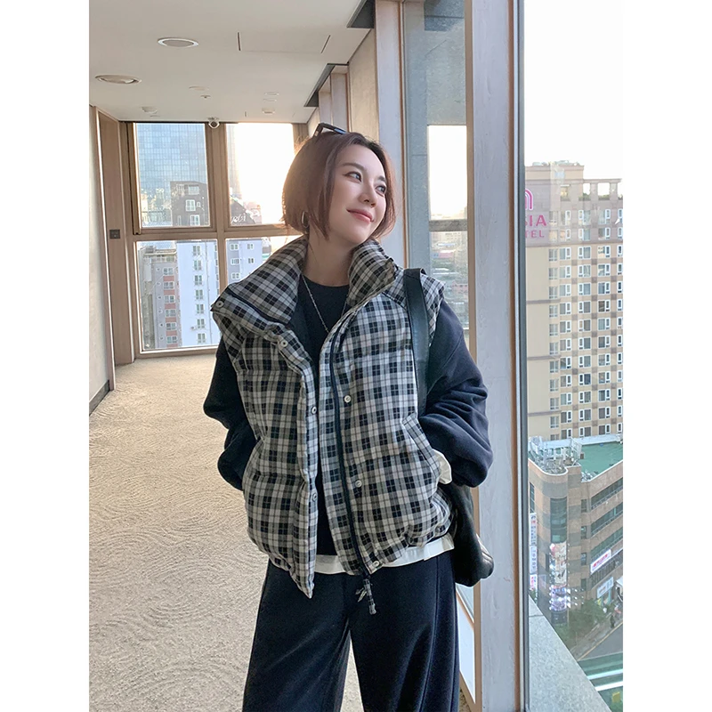 冬日叠穿bi备 定制双色格纹95白鸭绒羽绒马甲C25C11184H