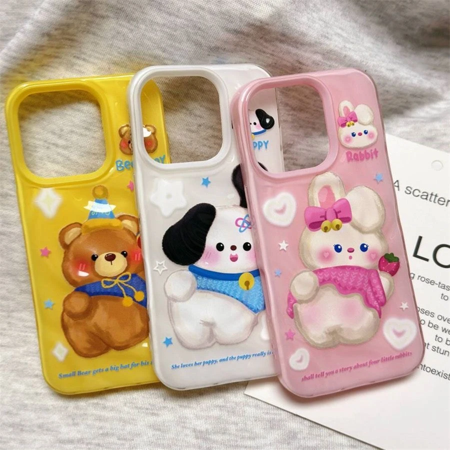 壳望围脖小熊波浪褶皱壳适用苹果iPhone15手机壳16新款14防摔16