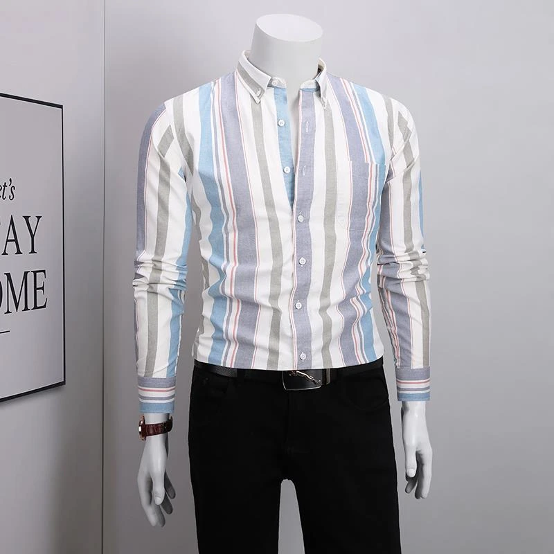 衬衫男长袖高级感休闲潮流痞帅男装款纯棉牛津纺时尚条纹男士衬衣