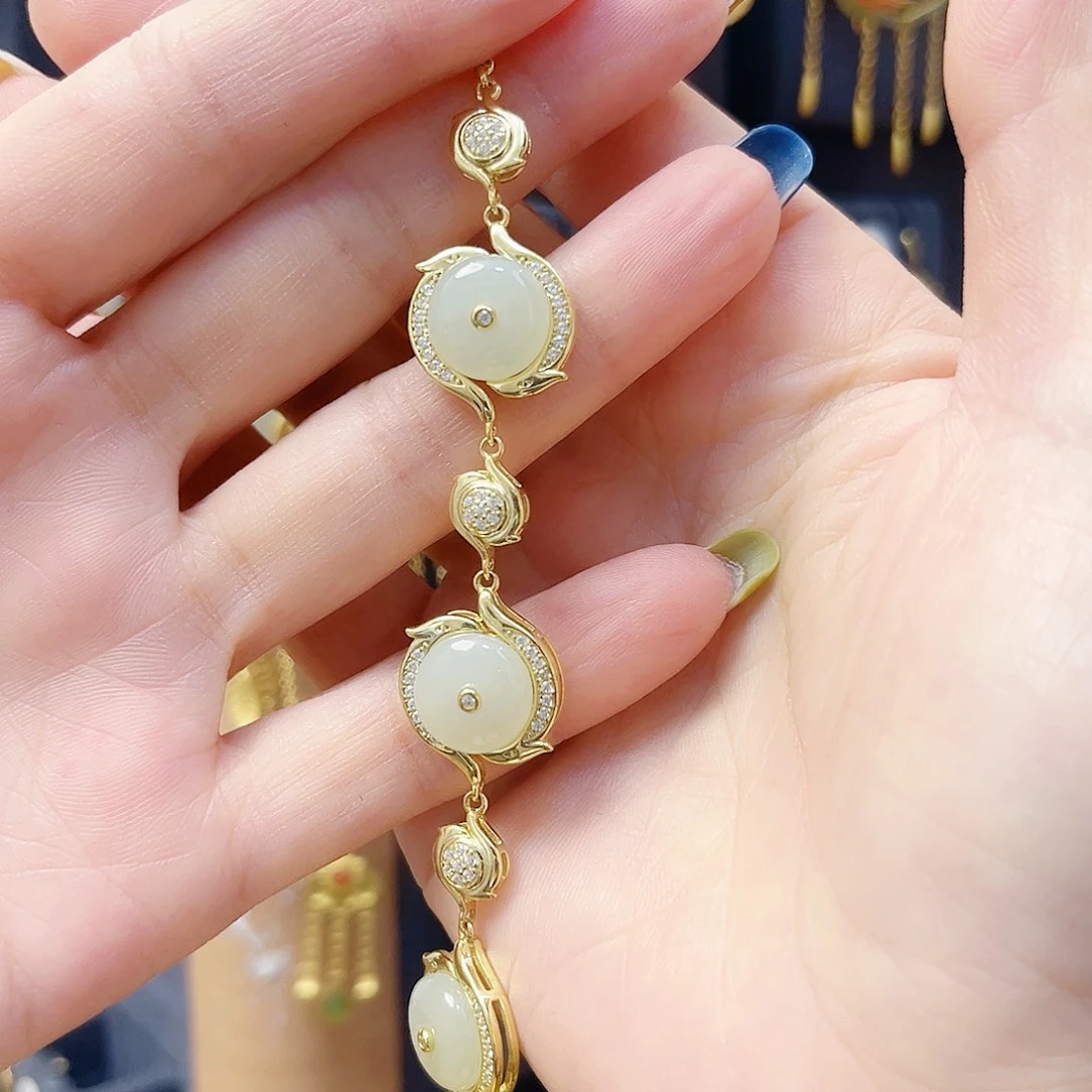 和田玉足银镀金镶嵌手链