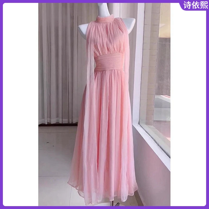 12025夏季新款法式浪漫温柔风设计感小众收腰显瘦粉色无袖I