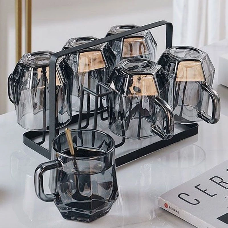 北欧轻奢钻石六角杯家用喝水杯耐热茶杯网红水杯玻璃杯咖啡杯