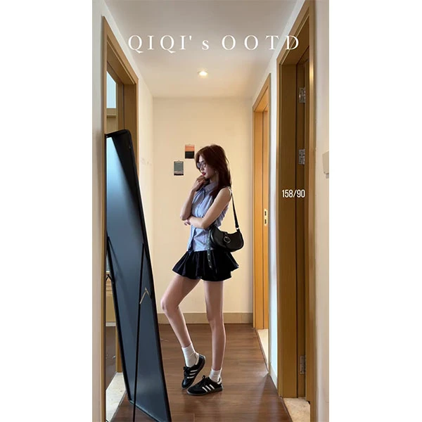 韩系条纹系带无袖蓝色背心2025夏季新款修身短款上衣女+短裙套装