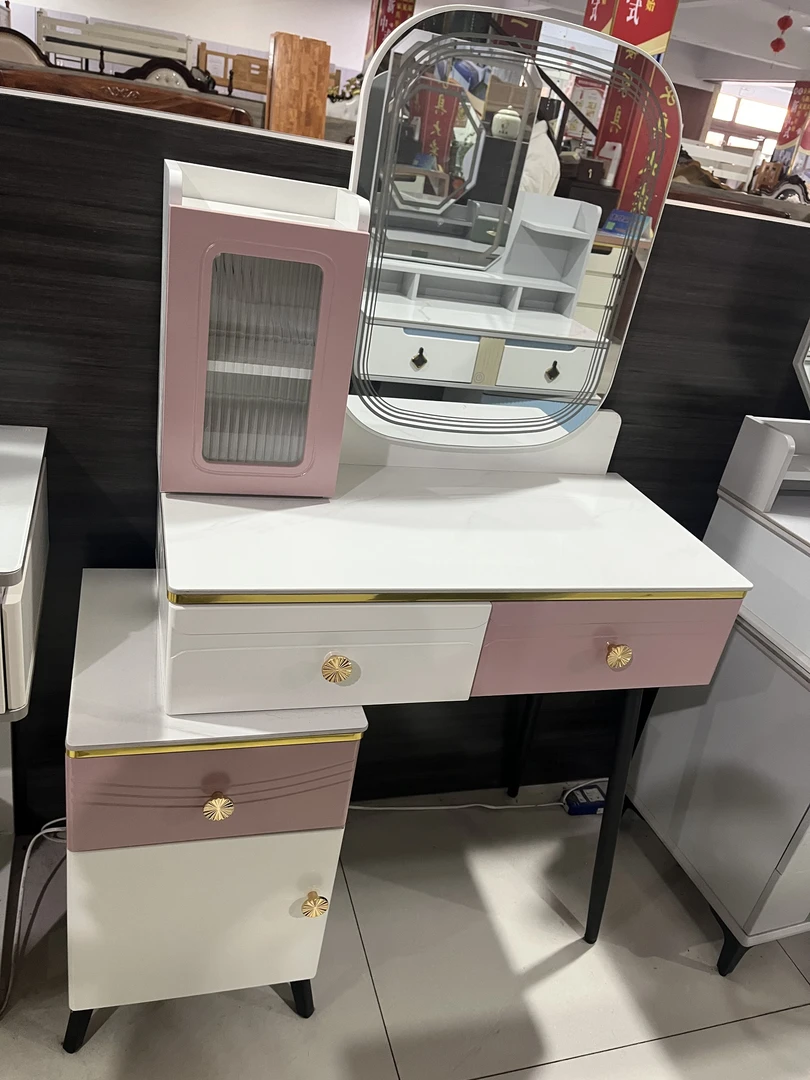 实木梳妆台，带LED灯，八角凳