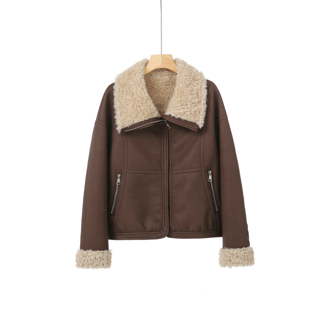 文艺风翻领加厚外套新款女款2024冬季爆款上衣C8965