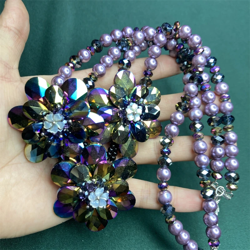 合金项链 BW2000紫色串珠花朵项链2-3【2070205-028】