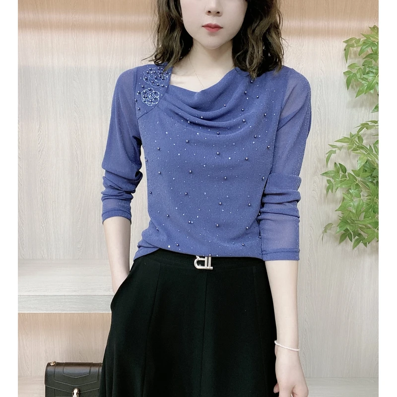 2025春款新品重工碳钻气质减龄洋气小衫女长袖上衣