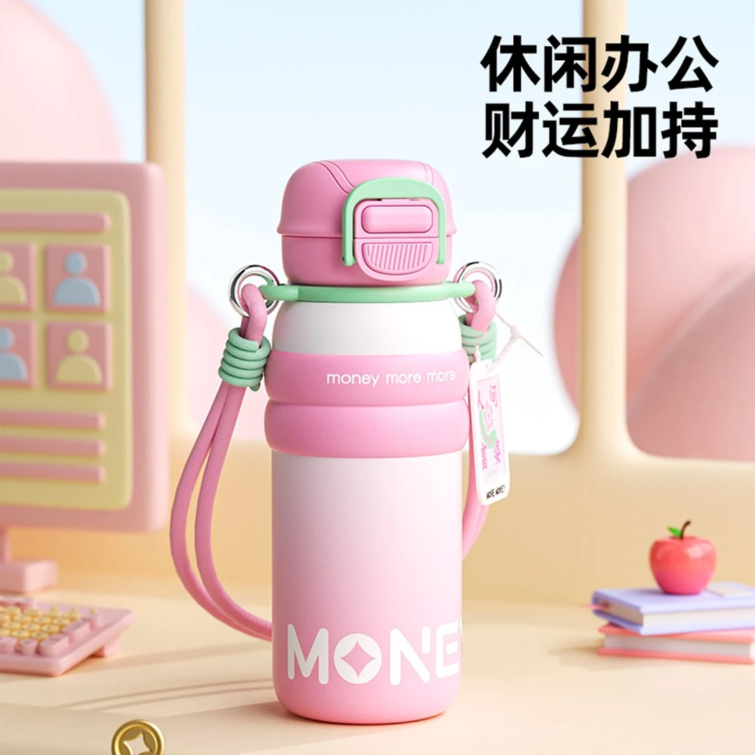 女生弹盖保温杯双饮口大容量便携防摔吸管口网红保温杯女款