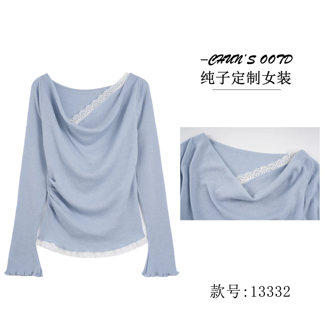温柔风假两件蕾丝针织上衣【13332】