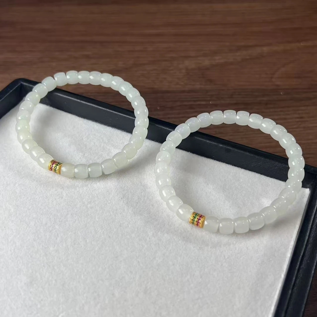 【睿泽鉴宝】S925和田玉白玉直切手串多样性发一有瑕 7*5 MS0016