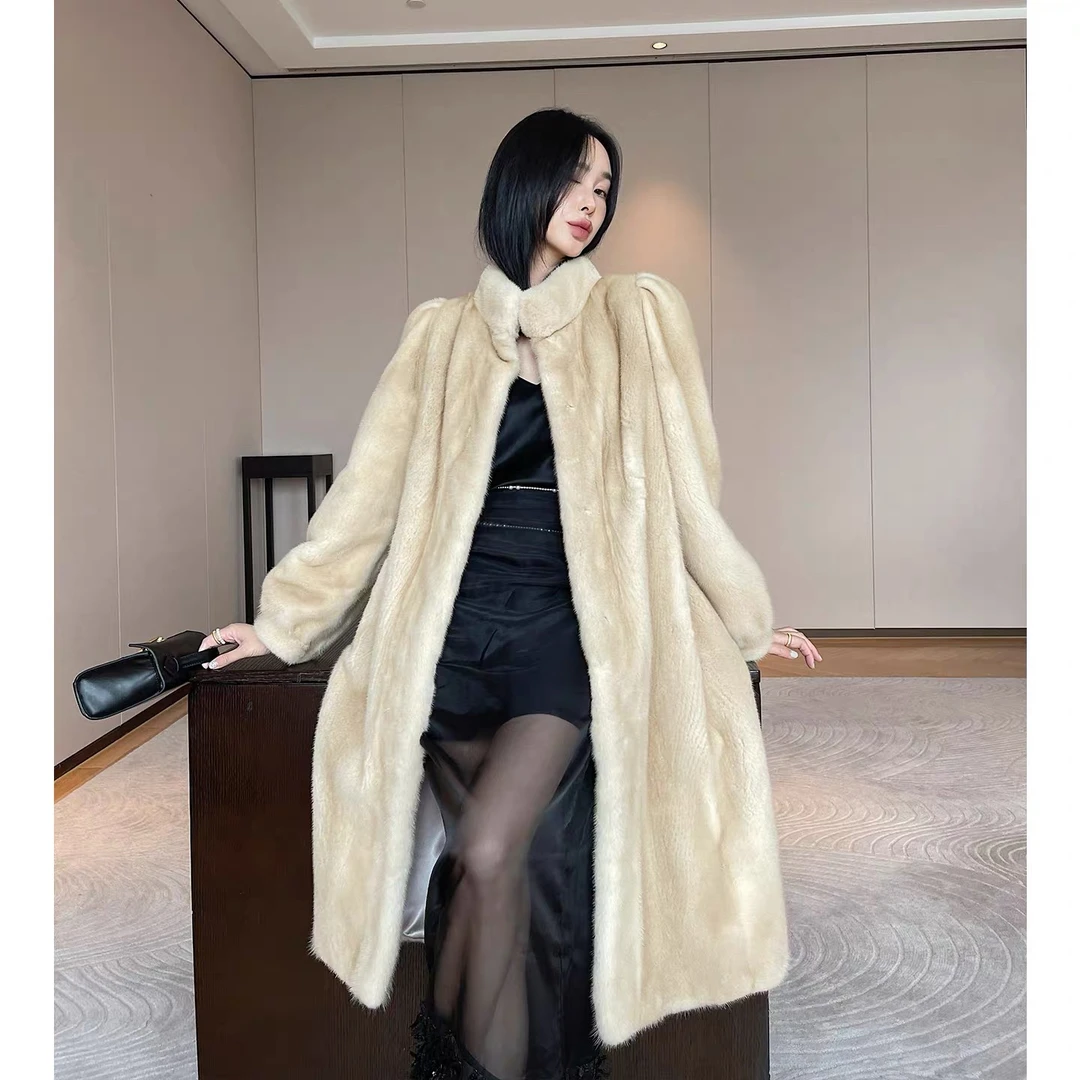 【方梨】新款冬貂皮大衣女整貂水貂皮草长款进口短二天鹅绒裘皮外套